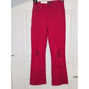 NWT 7 For All Mankind High Waist Slim Kick Red Jeans Women's Size 25 Distressed